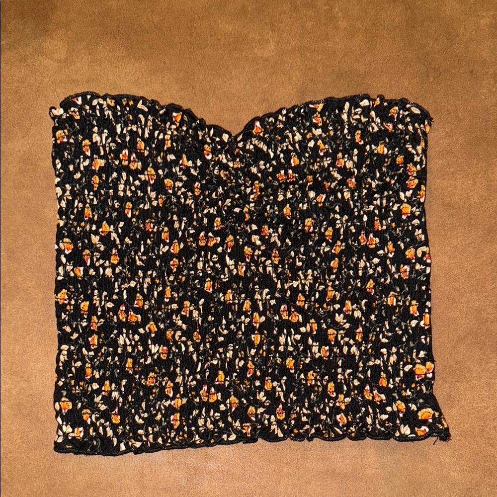 Floral Smocked Tube Top - Black and Orange